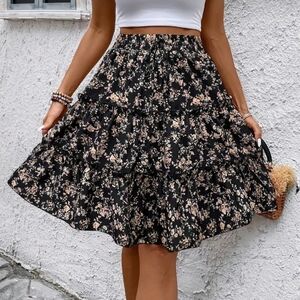 Floral Black Skirt